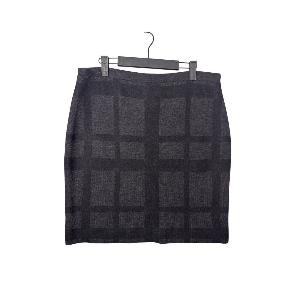 Eileen Fisher Womens Skirt L Grey Plaid Merino Wool Knit Minimalist Luxury